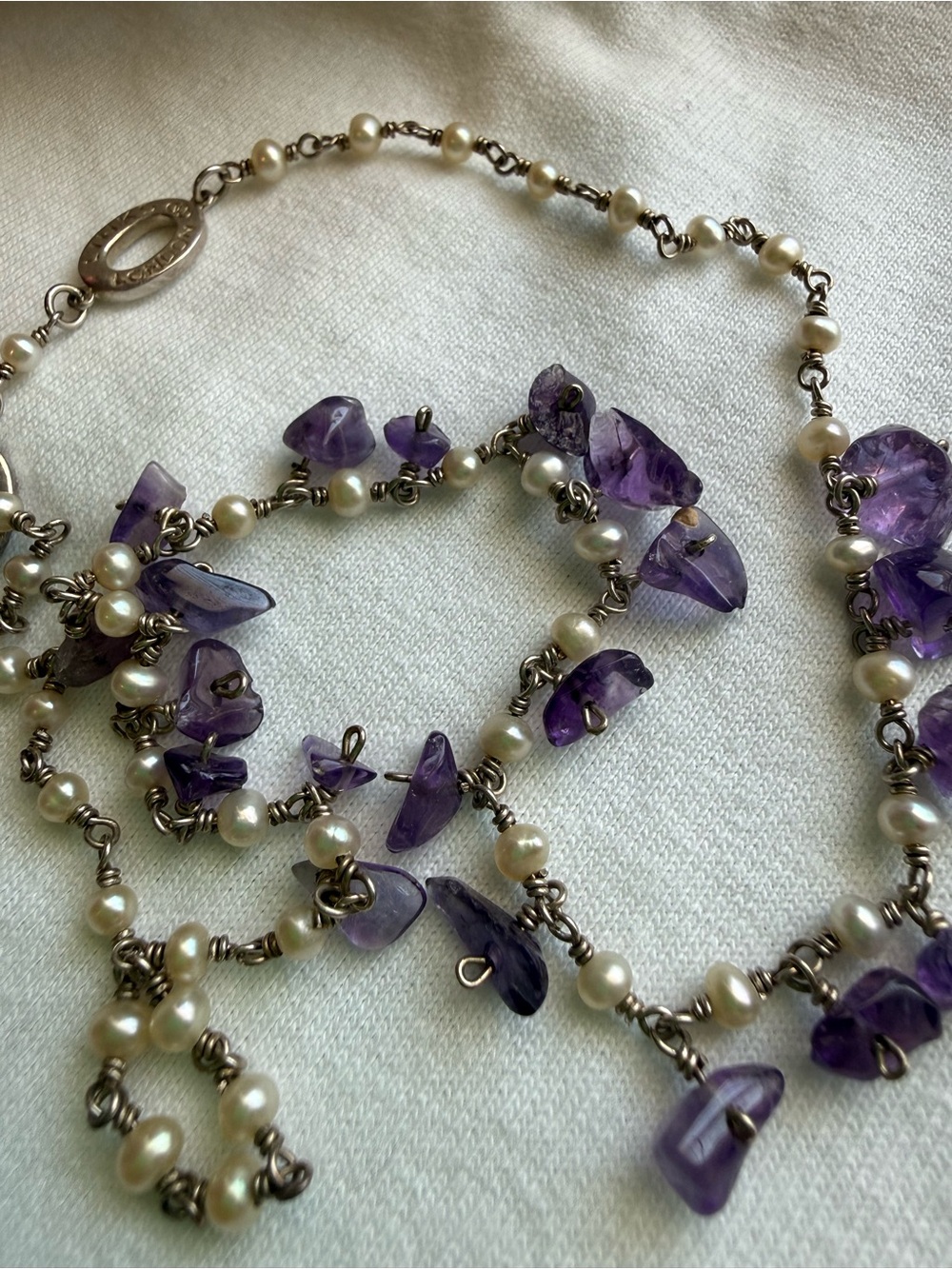 Vintage Links of London Pearl and Amethyst Beaded Necklace